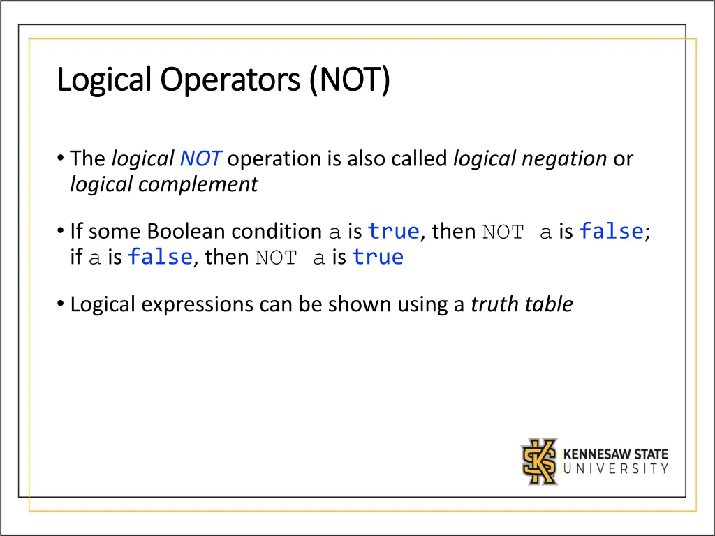 logical operators not logical operators not