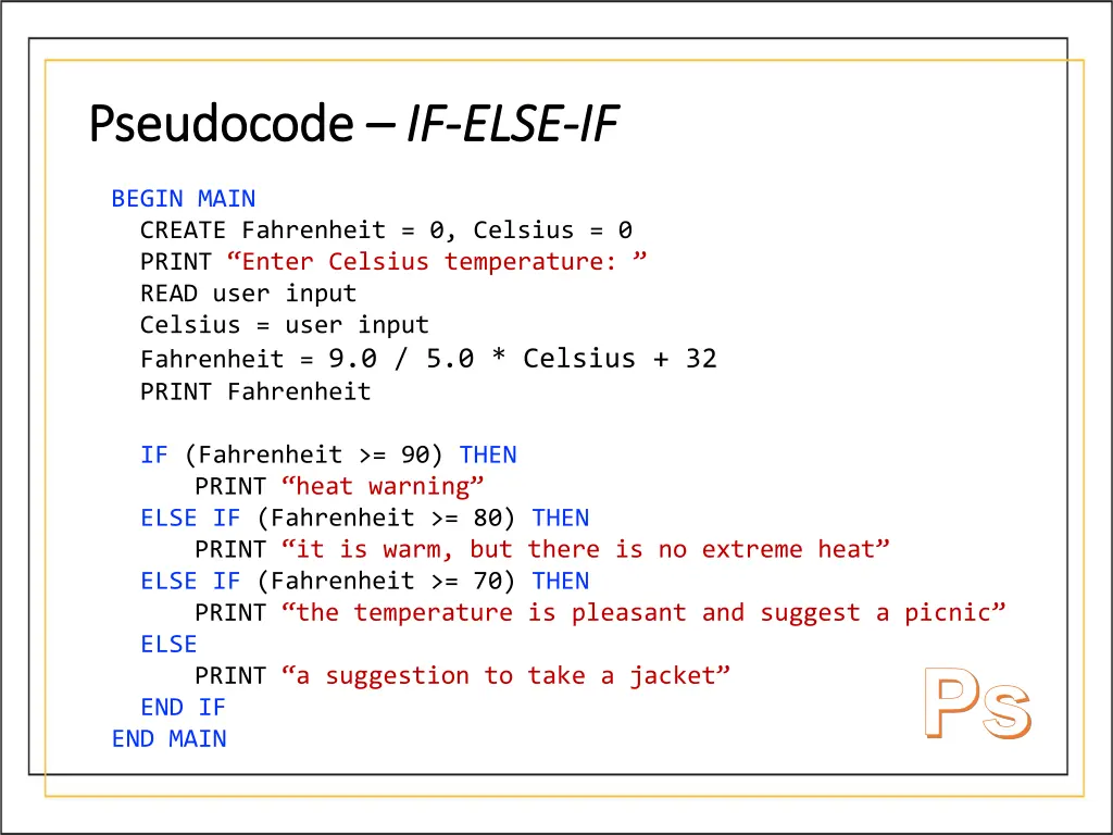 pseudocode pseudocode if if else 1