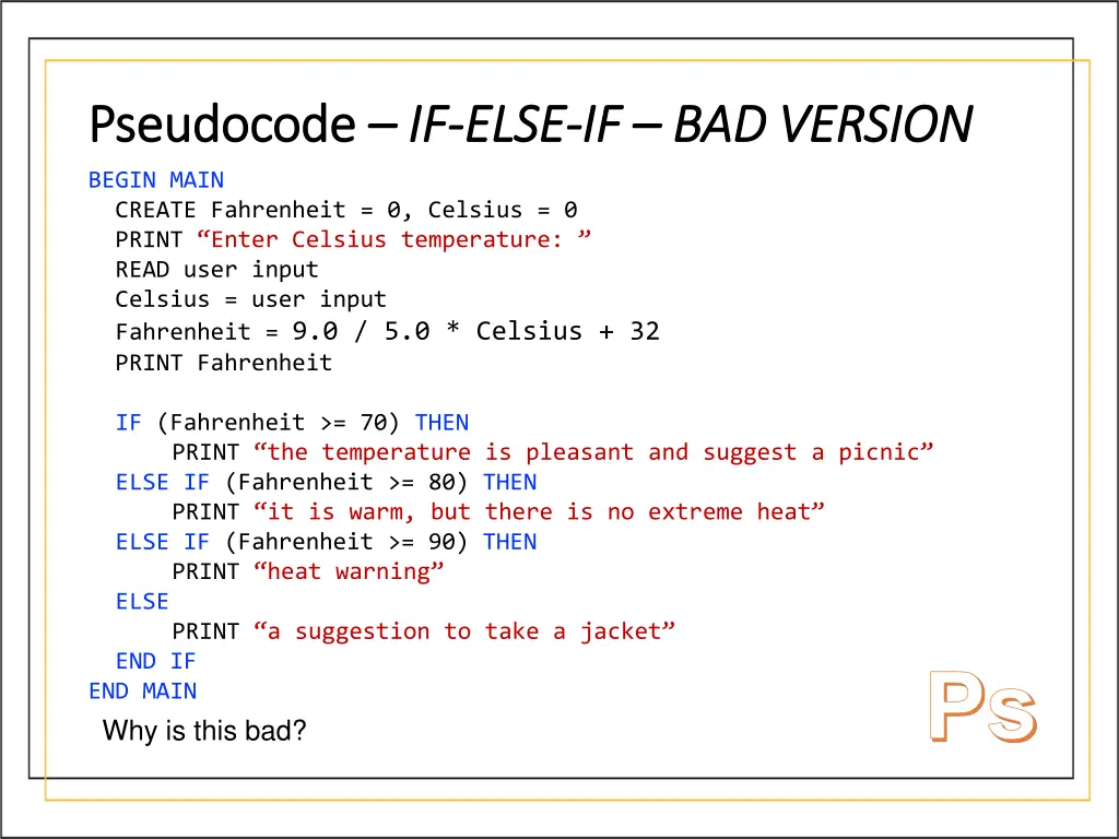 pseudocode pseudocode if if else 2