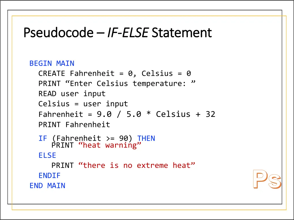 pseudocode pseudocode if if else