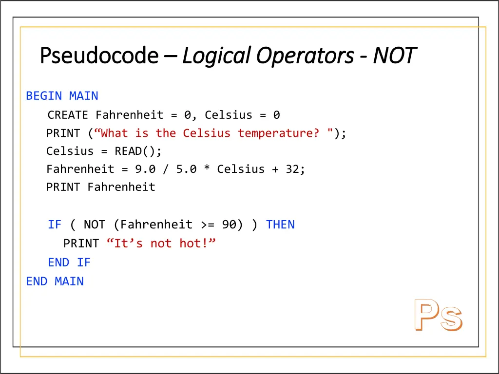 pseudocode pseudocode logical operators logical 1