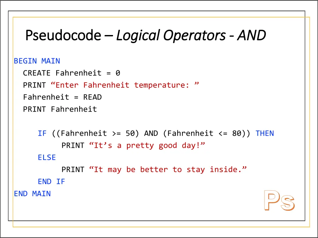pseudocode pseudocode logical operators logical 2