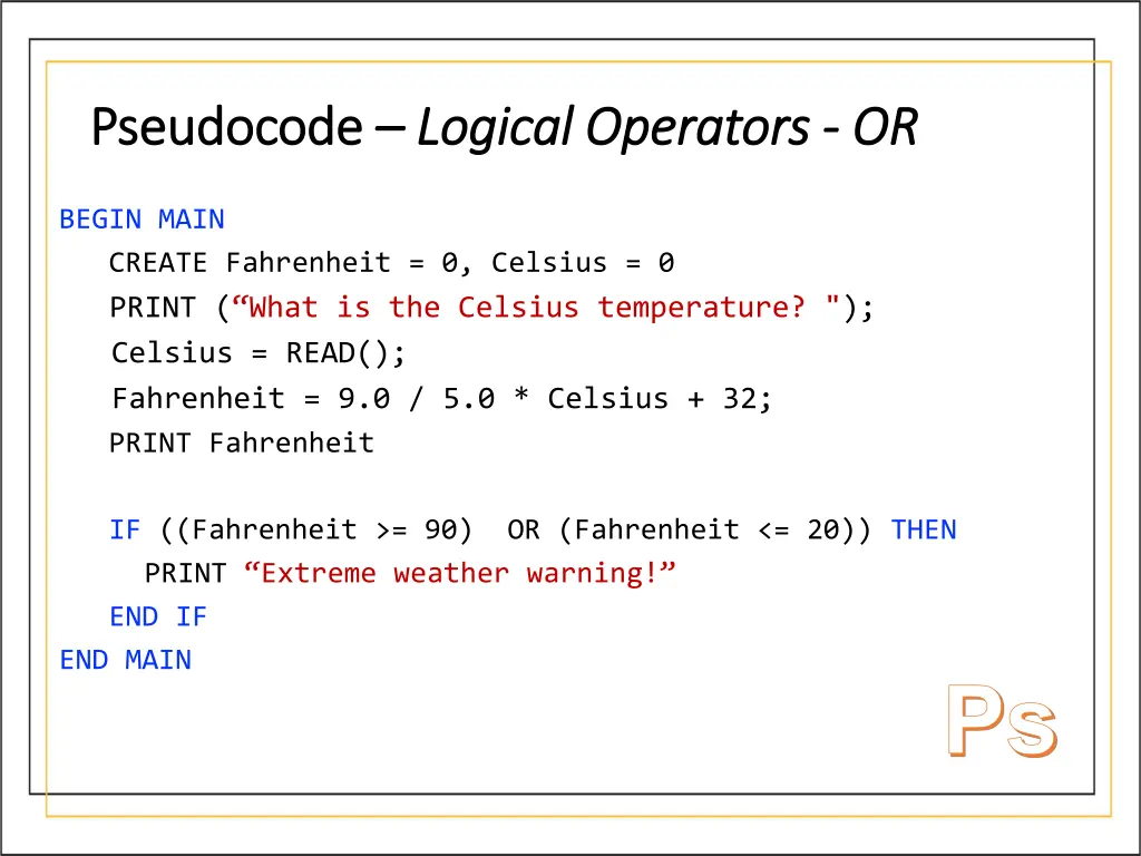 pseudocode pseudocode logical operators logical