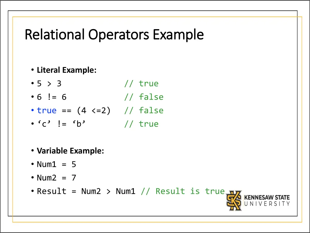 relational operators example relational operators
