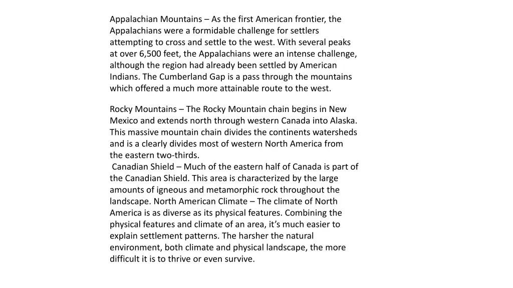 appalachian mountains as the first american