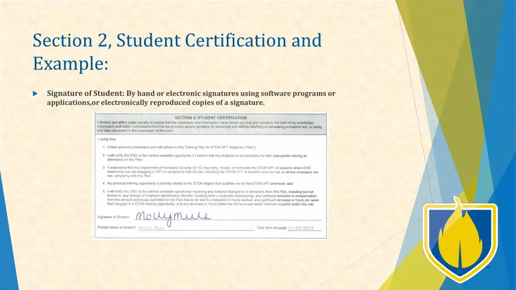 section 2 student certification and example
