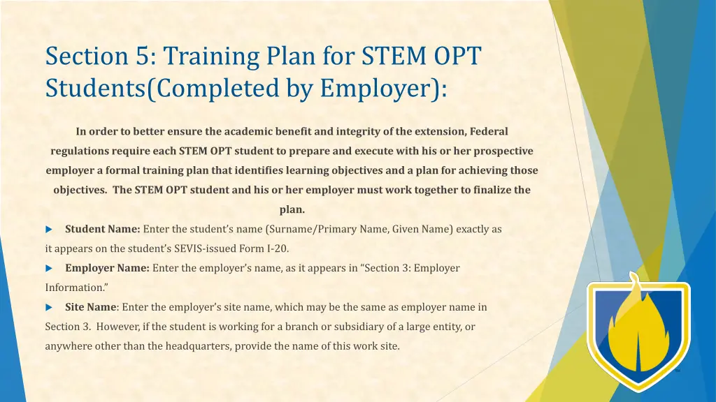 section 5 training plan for stem opt students