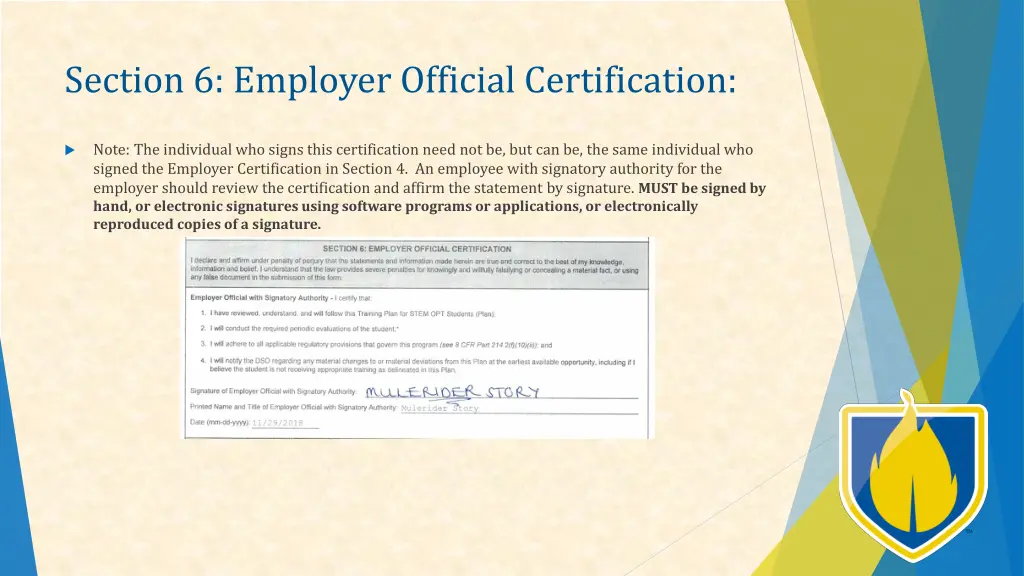 section 6 employer official certification