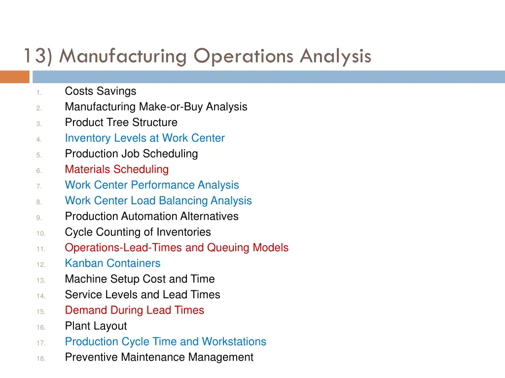 13 manufacturing operations analysis