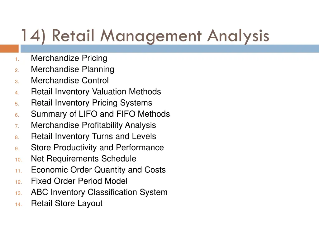 14 retail management analysis
