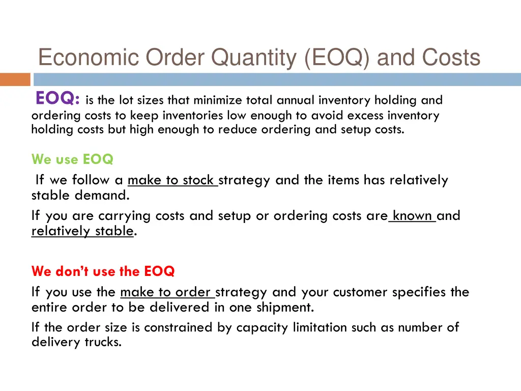 economic order quantity eoq and costs