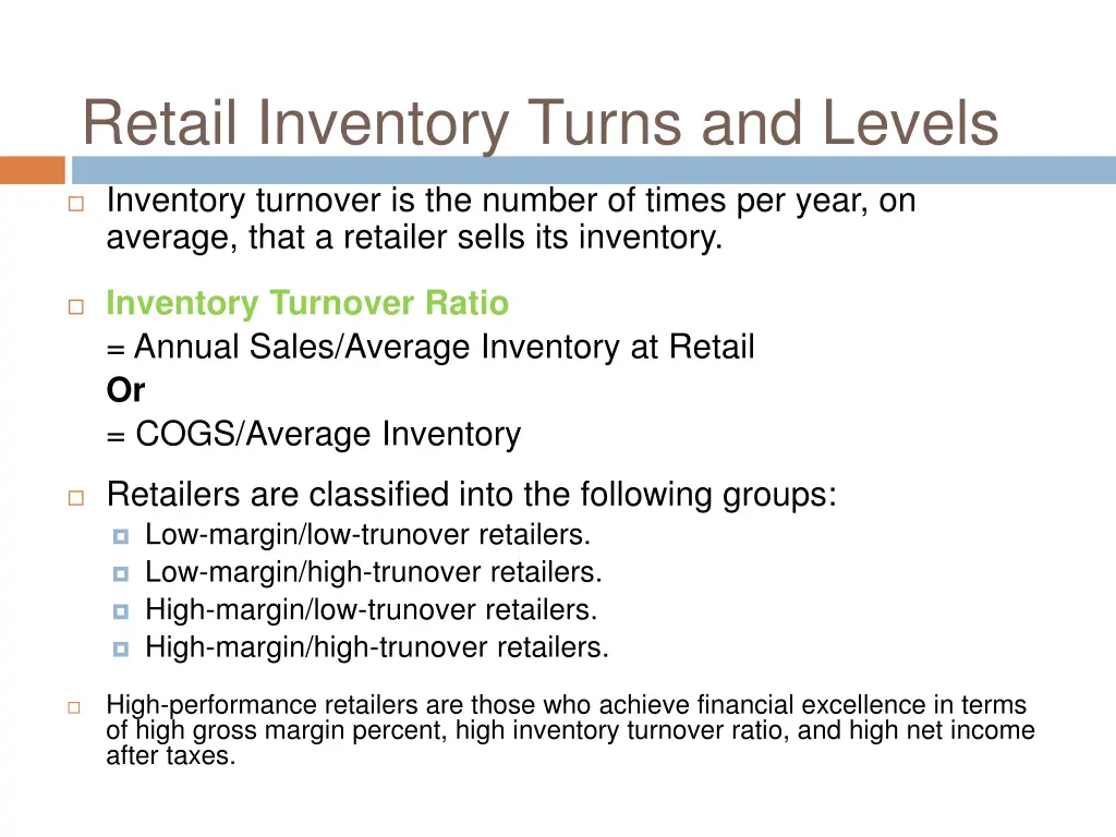 retail inventory turns and levels