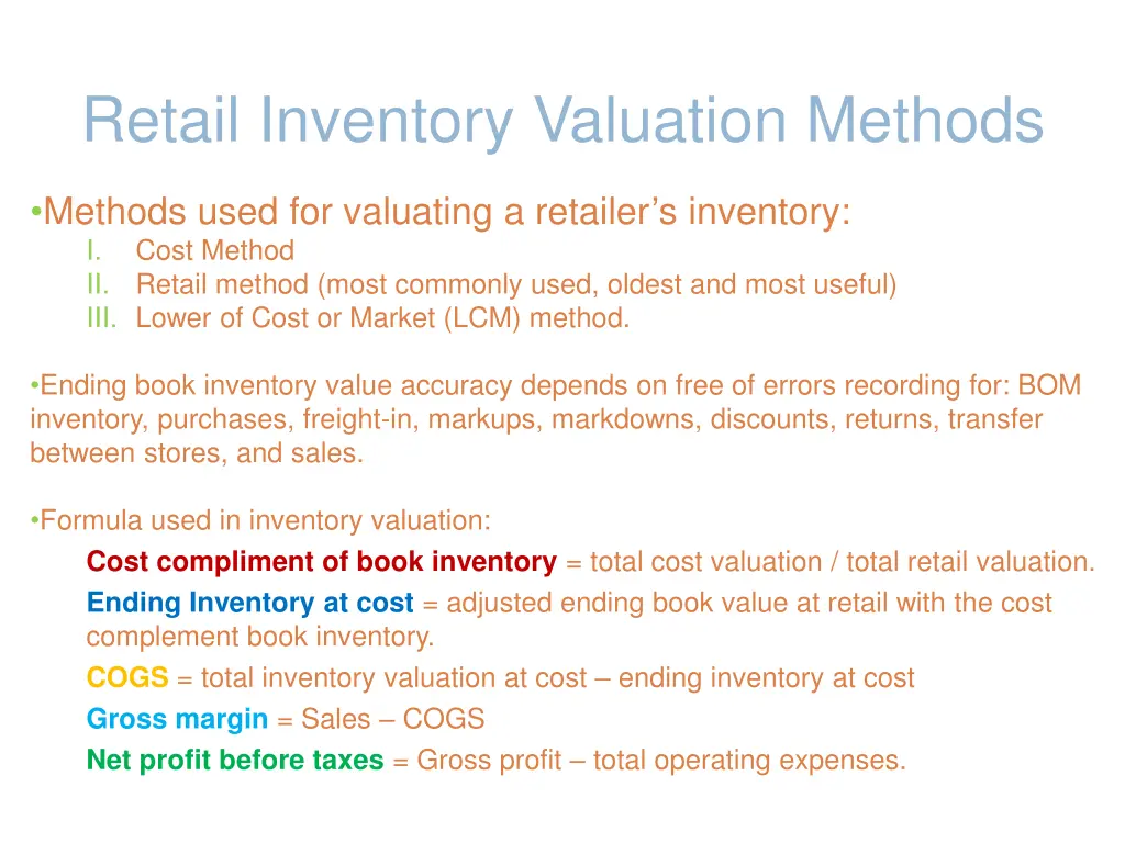 retail inventory valuation methods