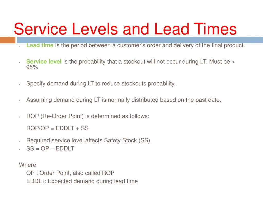 service levels and lead times