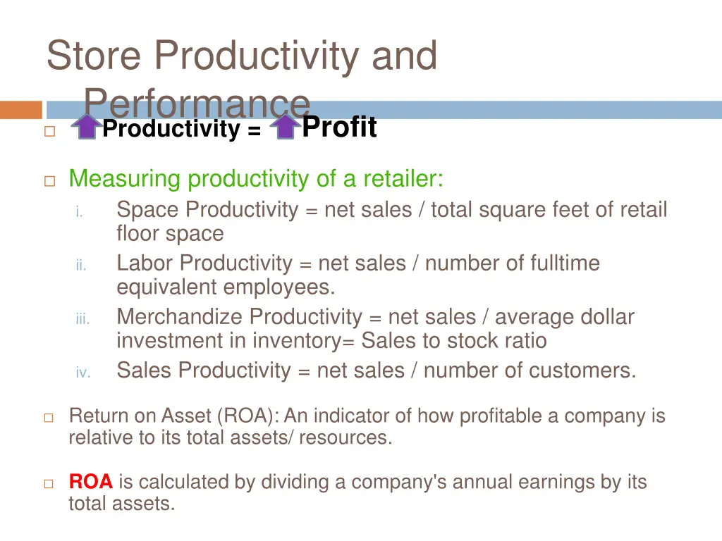 store productivity and performance productivity