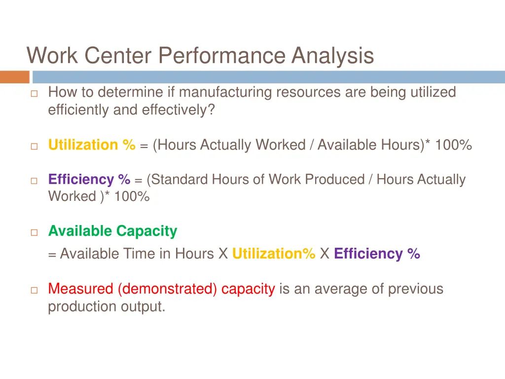 work center performance analysis 1