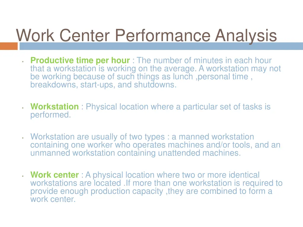 work center performance analysis
