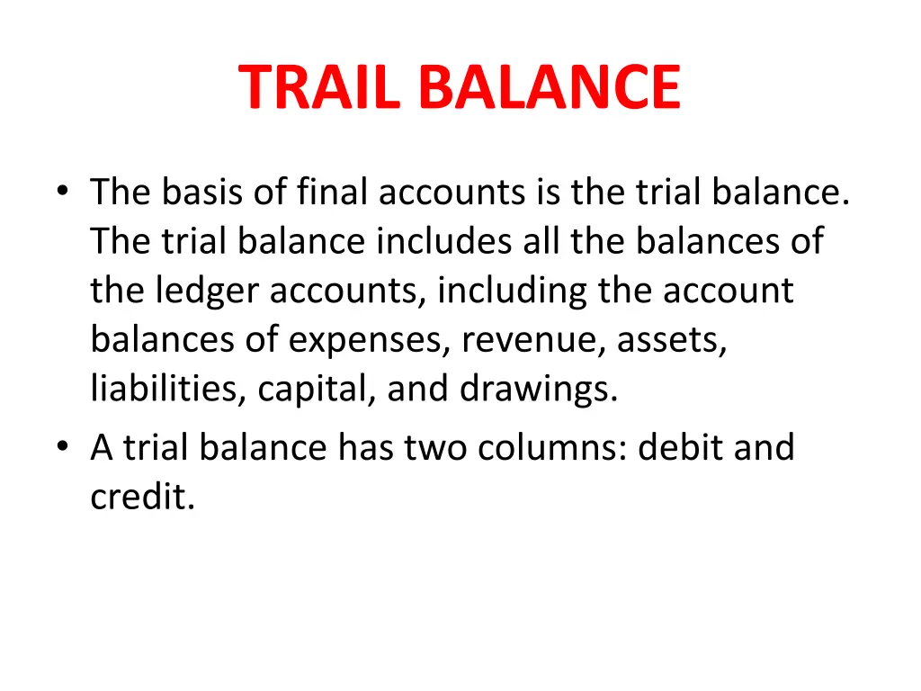 trail balance