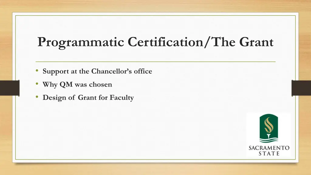 programmatic certification the grant