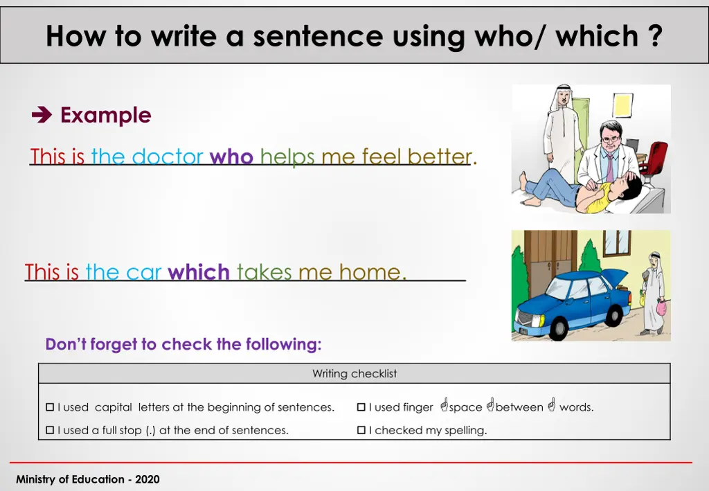 how to write a sentence using who which