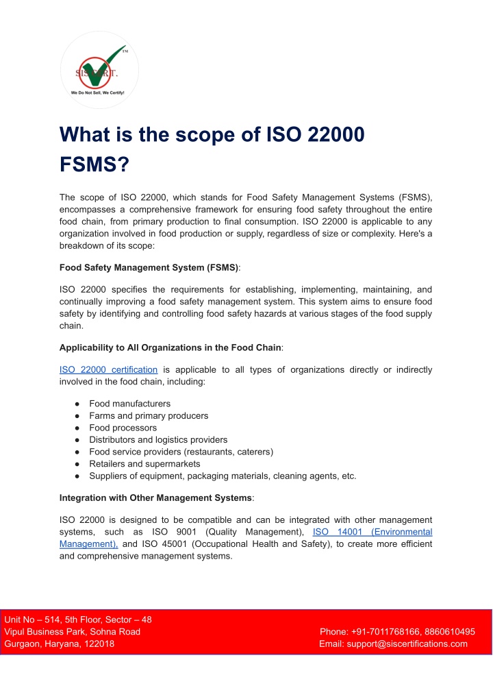 what is the scope of iso 22000 fsms