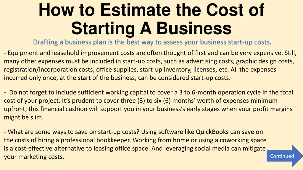 how to estimate the cost of starting a business