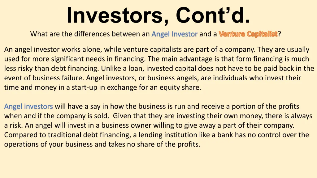 investors cont d what are the differences between