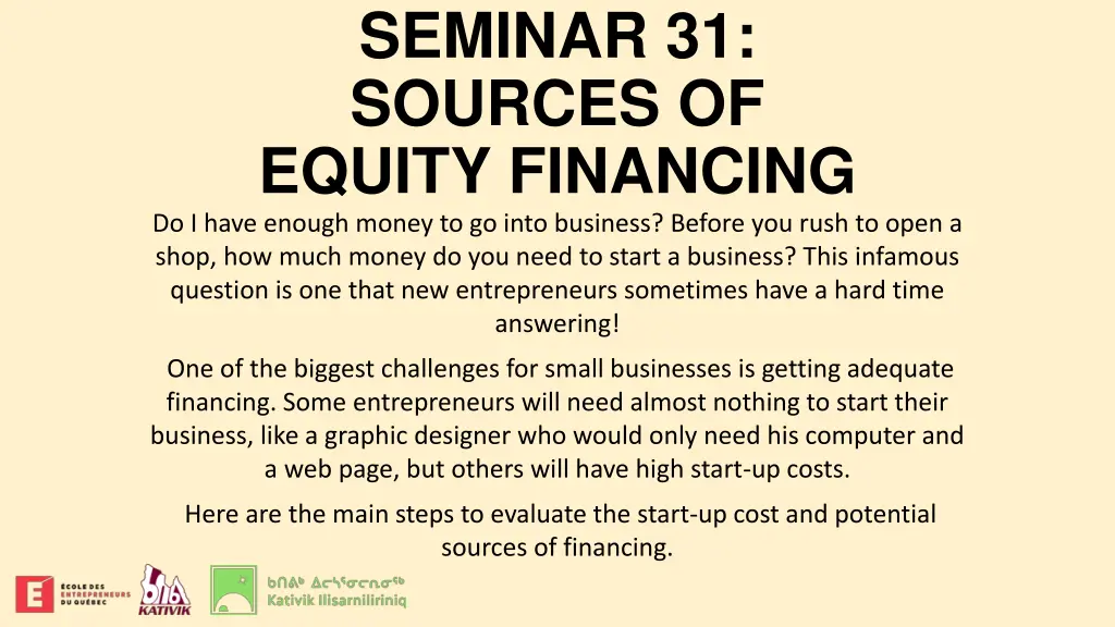 seminar 31 sources of equity financing do i have