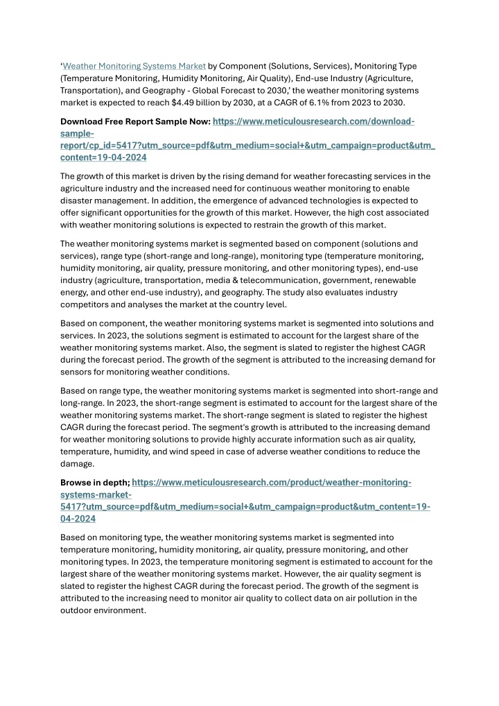 weather monitoring systems market by component