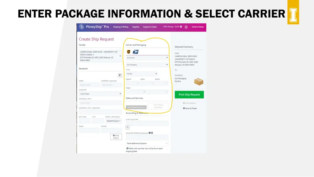 enter package information select carrier