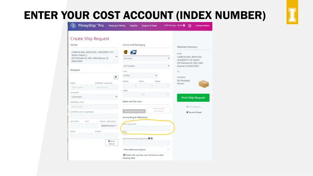 enter your cost account index number