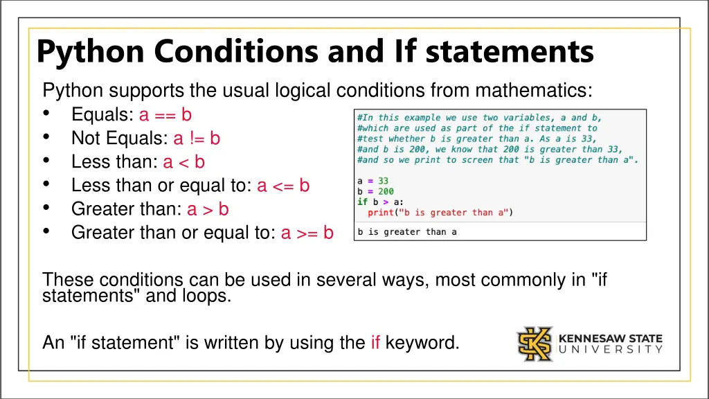 python conditions and if statements python