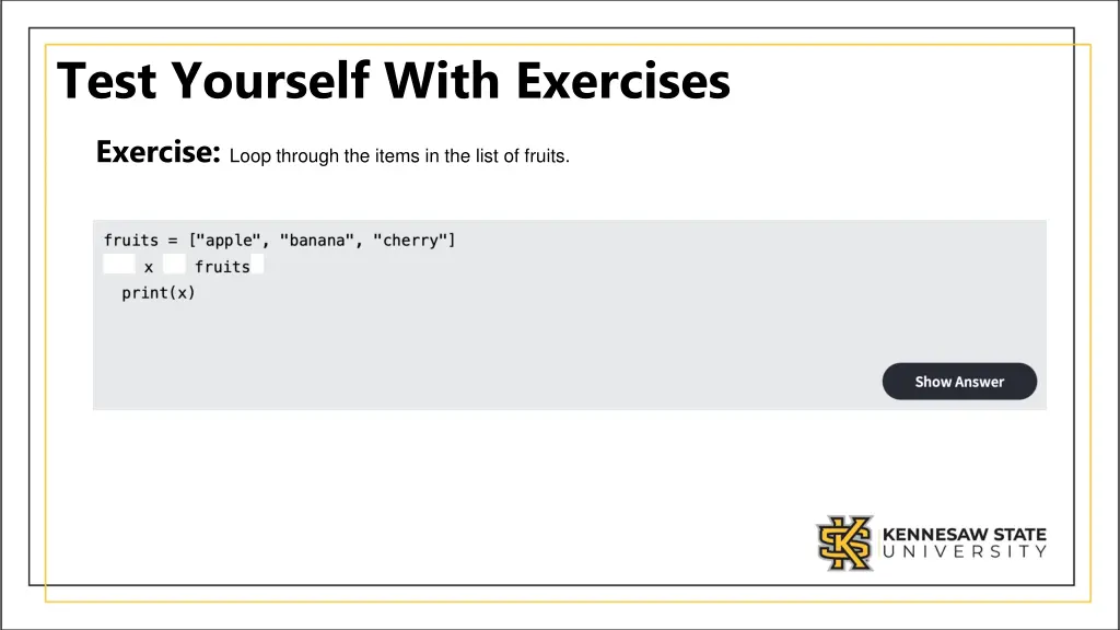 test yourself with exercises