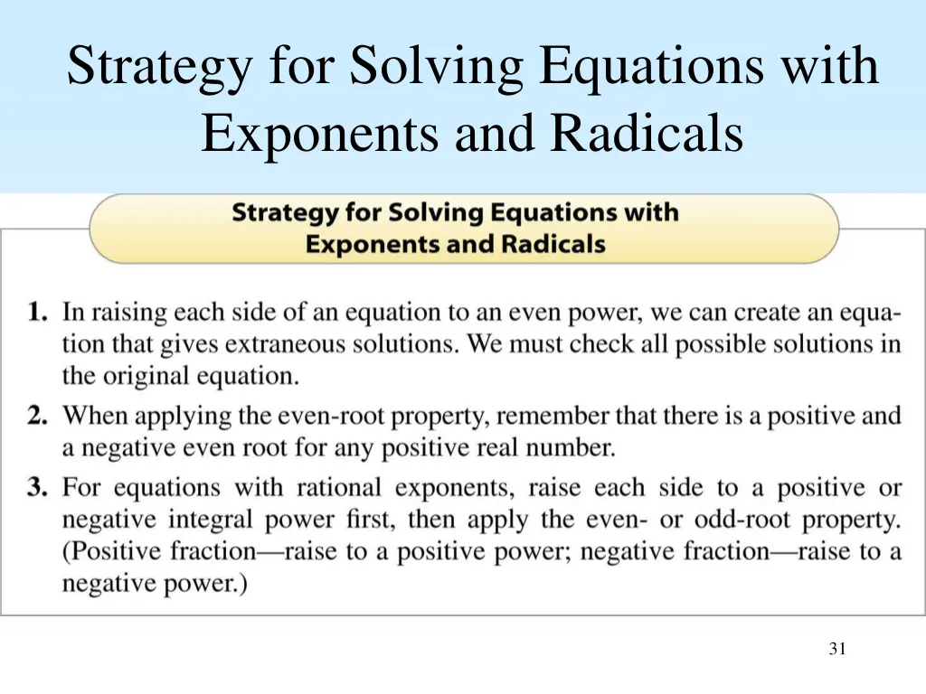 strategy for solving equations with exponents