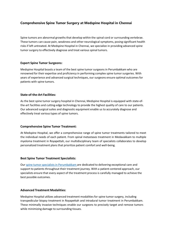 comprehensive spine tumor surgery at medspine