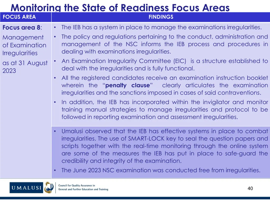 monitoring the state of readiness focus areas 27