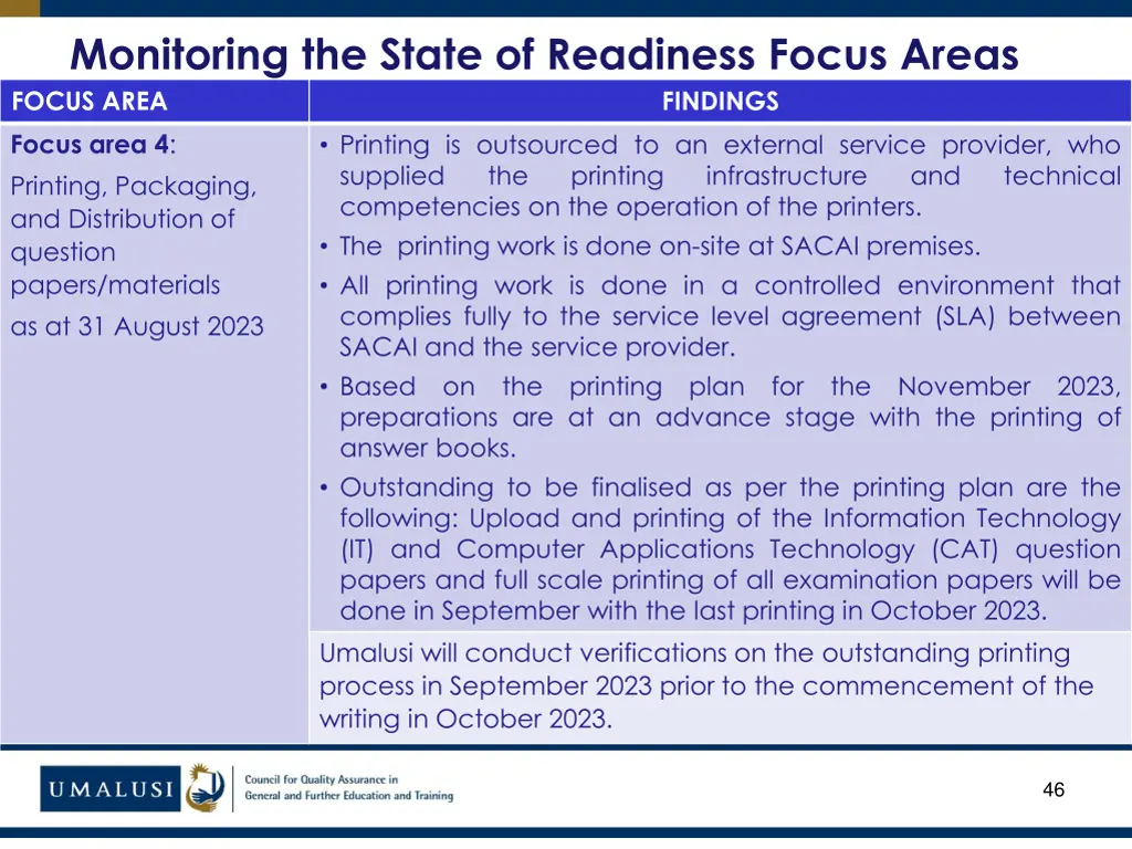 monitoring the state of readiness focus areas 31