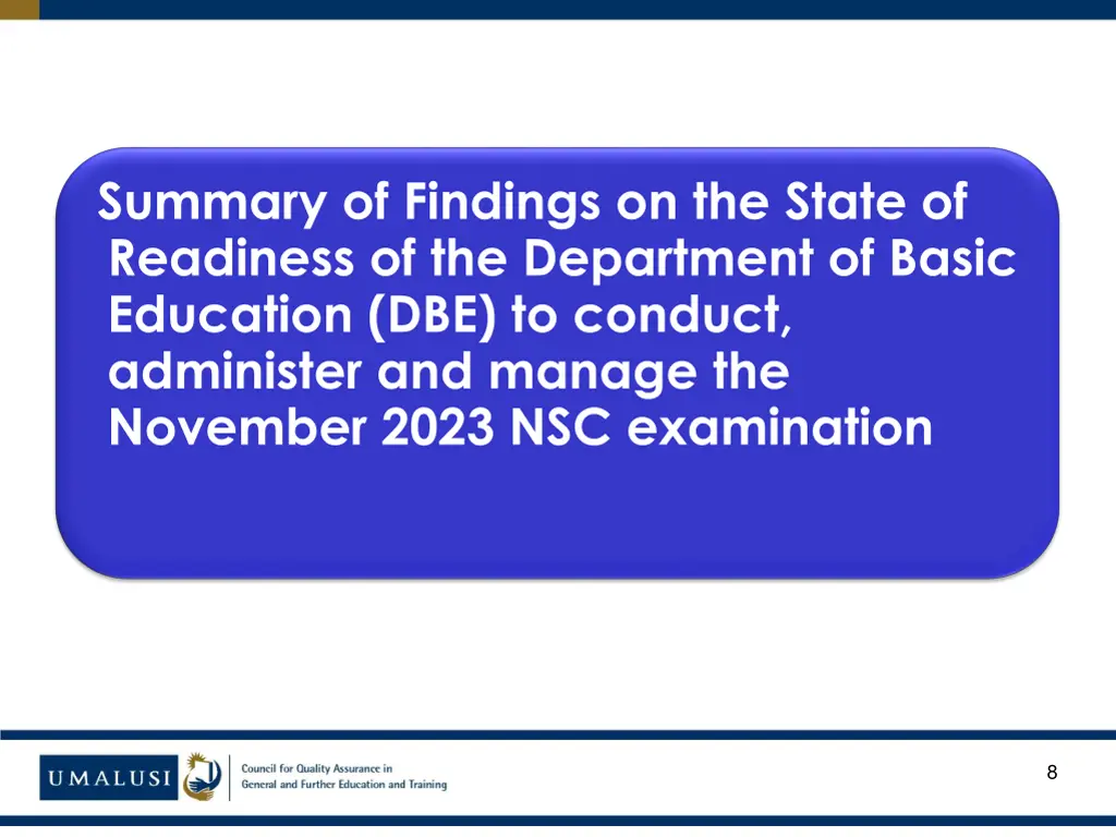 summary of findings on the state of readiness