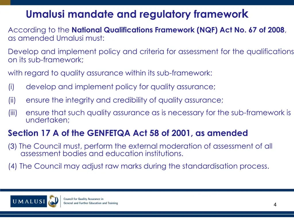 umalusi mandate and regulatory framewor k