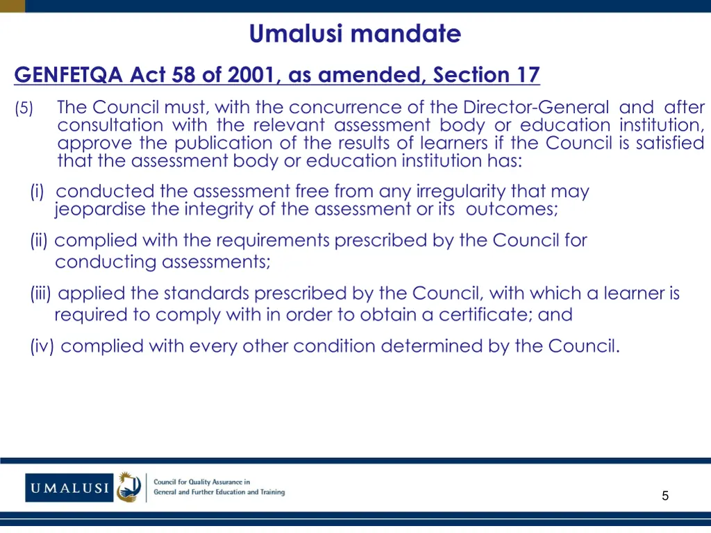 umalusi mandate