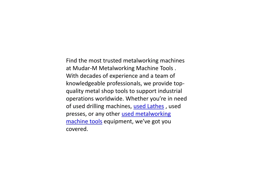 find the most trusted metalworking machines