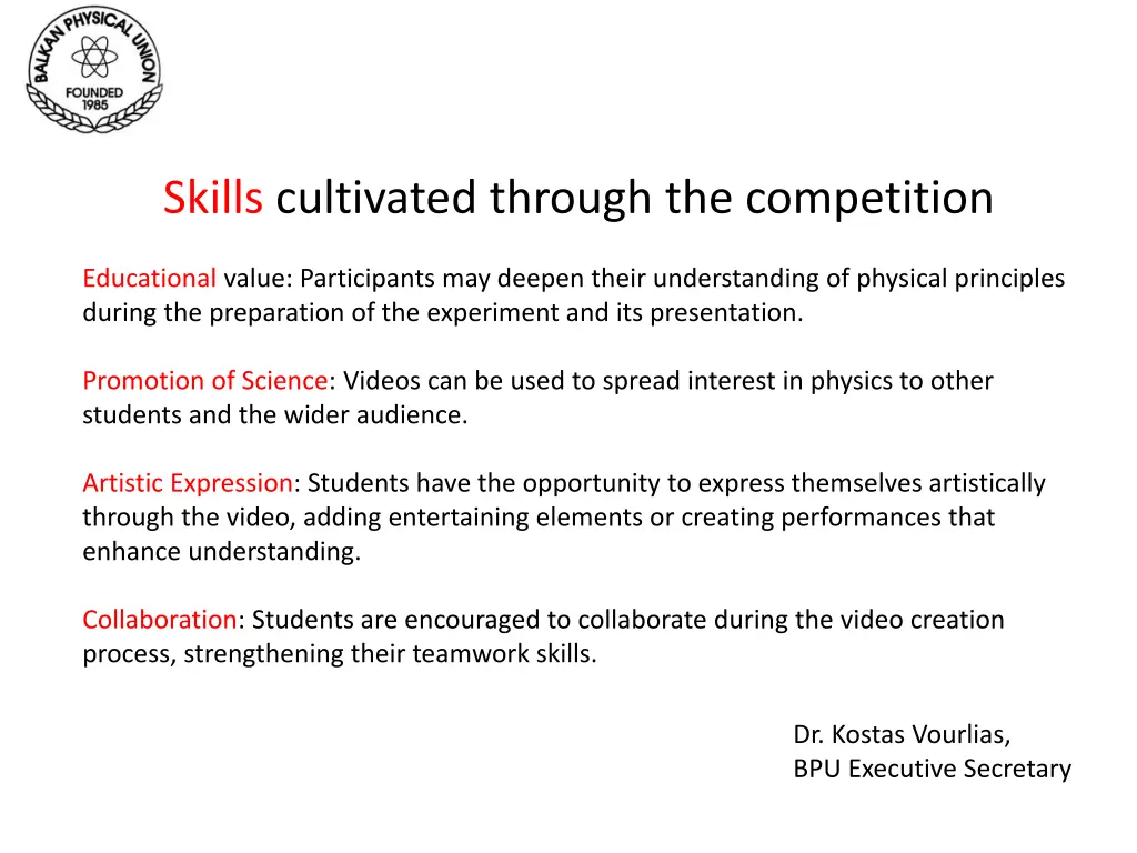 skills cultivated through the competition