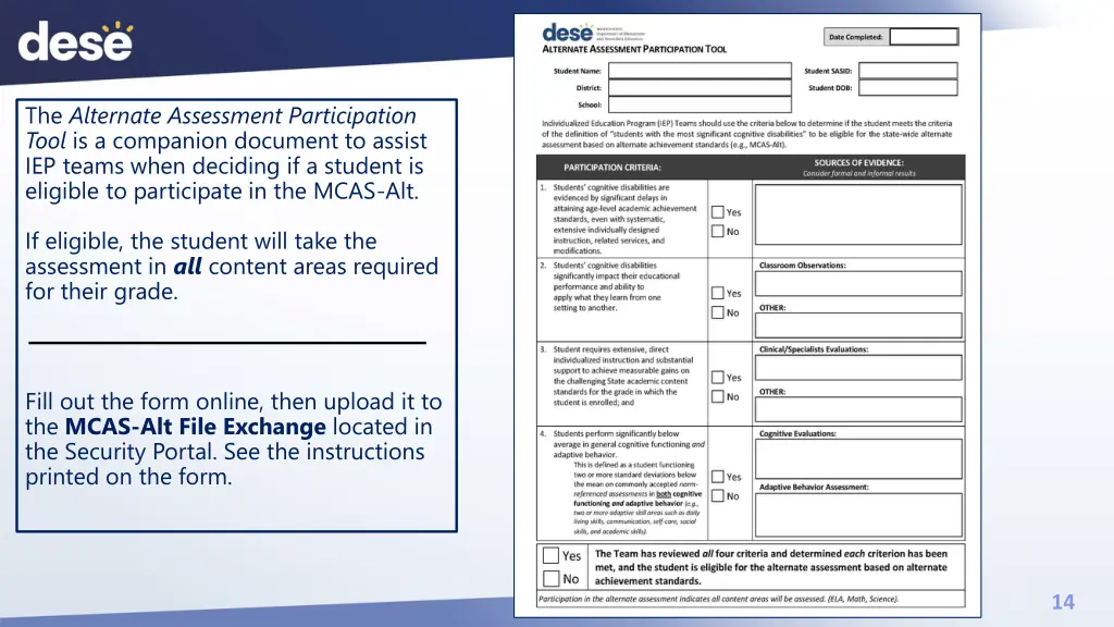 the alternate assessment participation tool