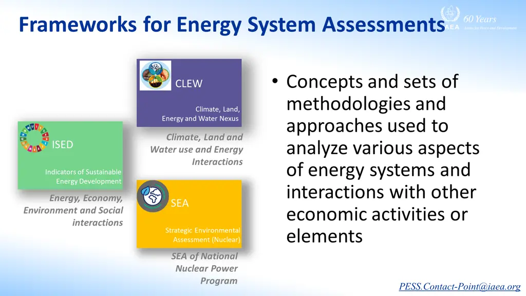 frameworks for energy system assessments