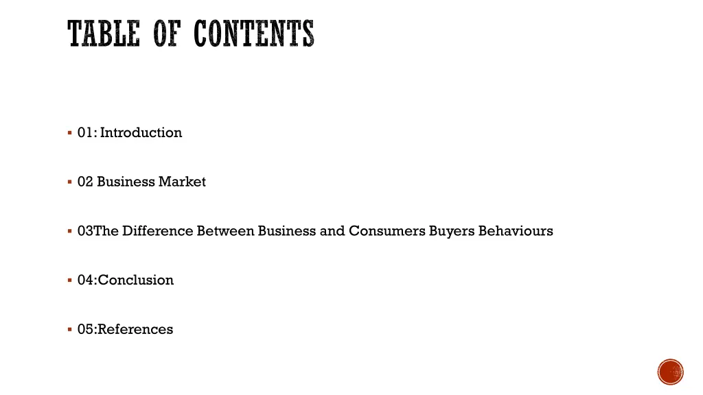 table of contents