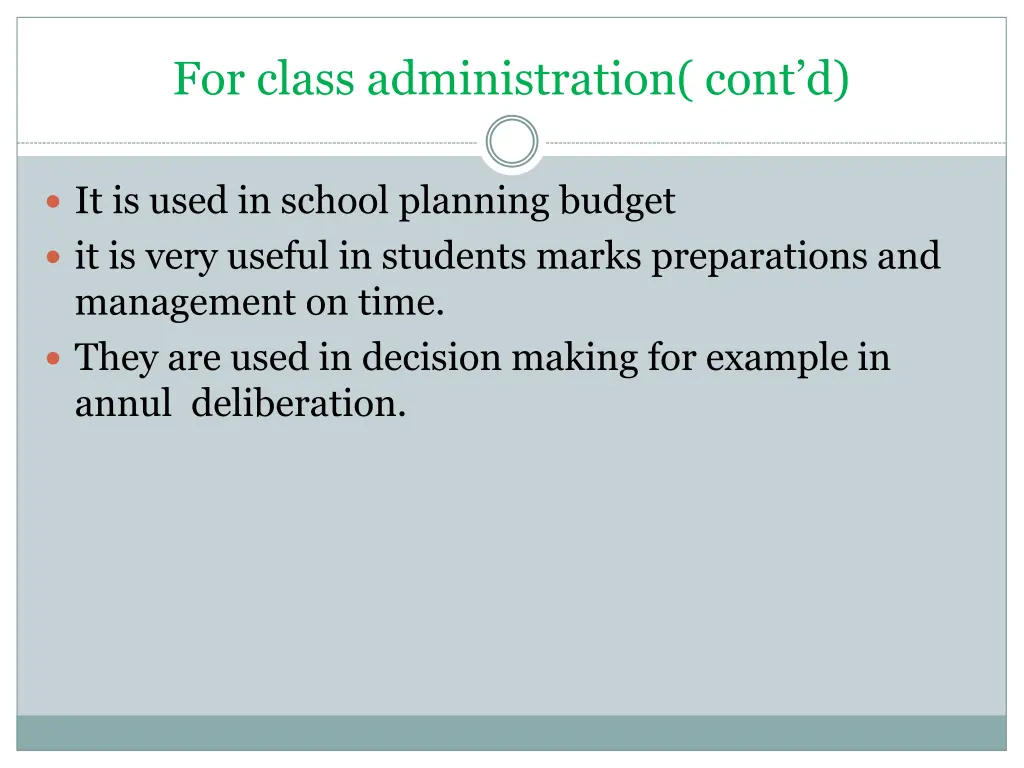 for class administration cont d