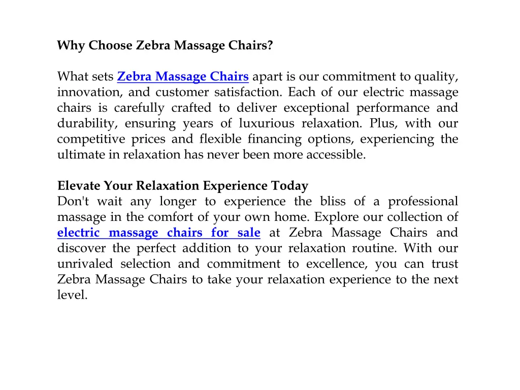 why choose zebra massage chairs