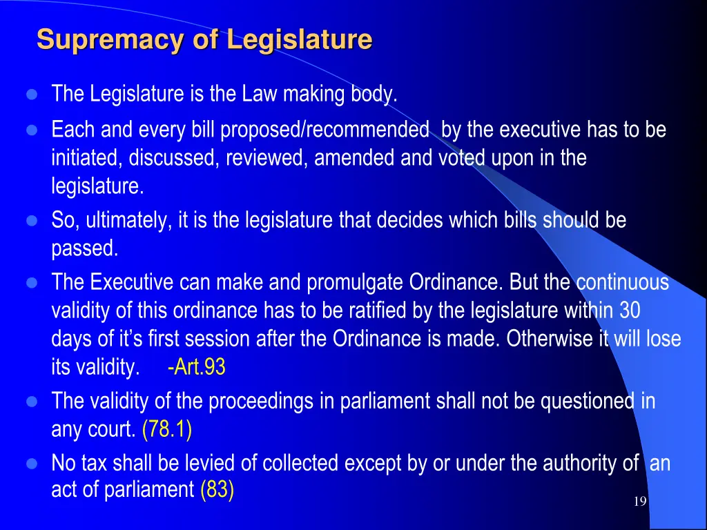 supremacy of legislature