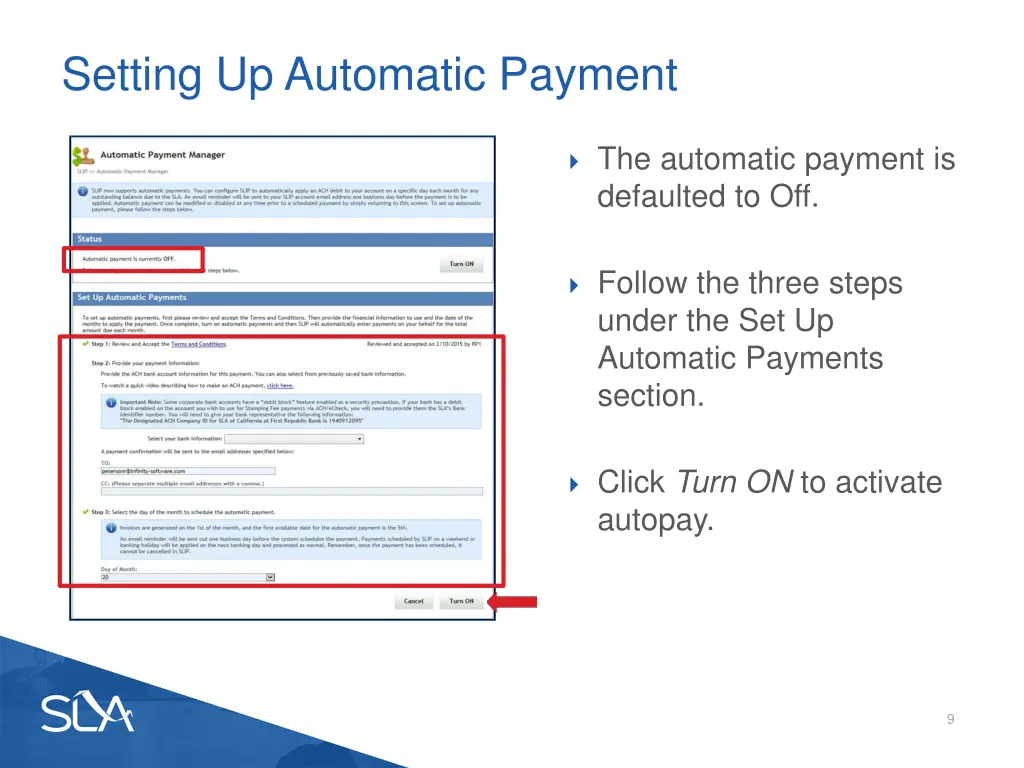 setting up automatic payment