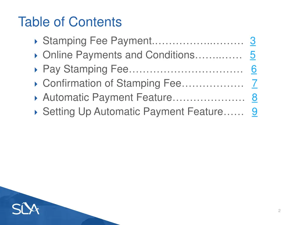 table of contents